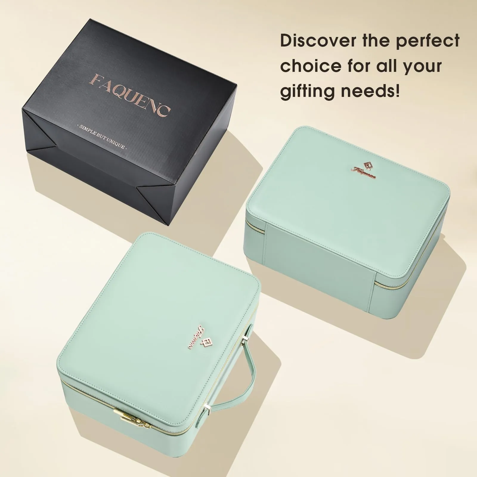 Leather Makeup Case with LED Lighted Mirror 11.4 Inch Travel Makeup Bag Adjustable Brightness in 3 Colors Cosmetic Organizer Artist Storage Bag with Dividers Brush Holder Bag Present Box Watery Blue