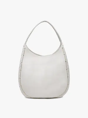 Leslie Studded Whipstitch Hobo Bag - Bone