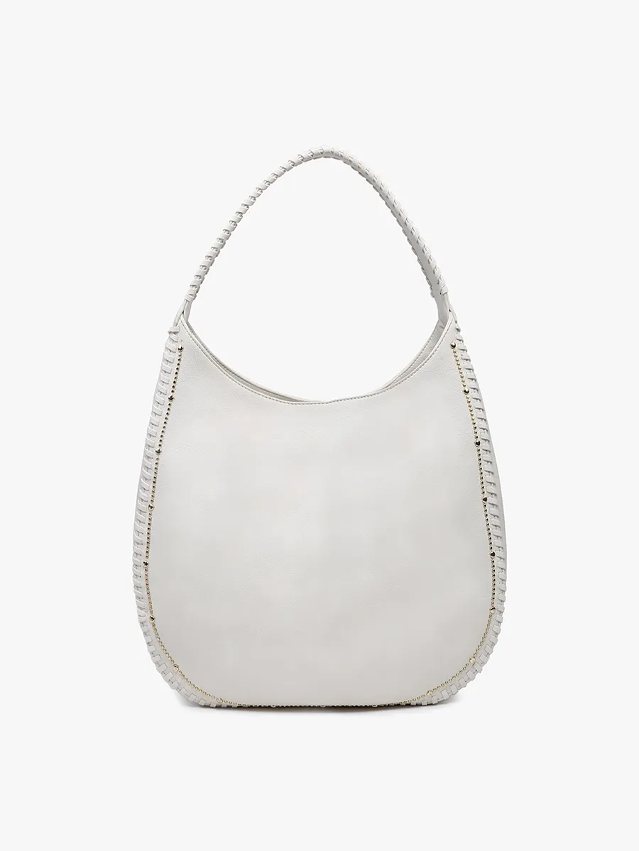 Leslie Studded Whipstitch Hobo Bag - Bone