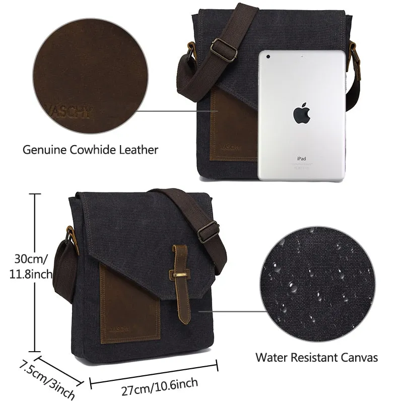Lightweight Commuter Messenger Bag Vintage, Canvas, Gray/Khaki/Navy Blue