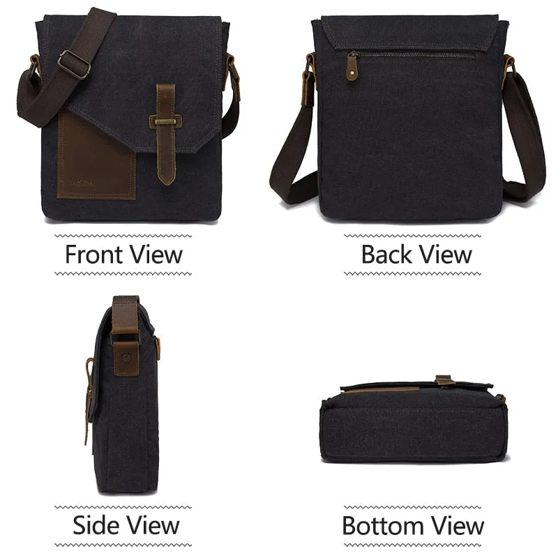Lightweight Commuter Messenger Bag Vintage, Canvas, Gray/Khaki/Navy Blue