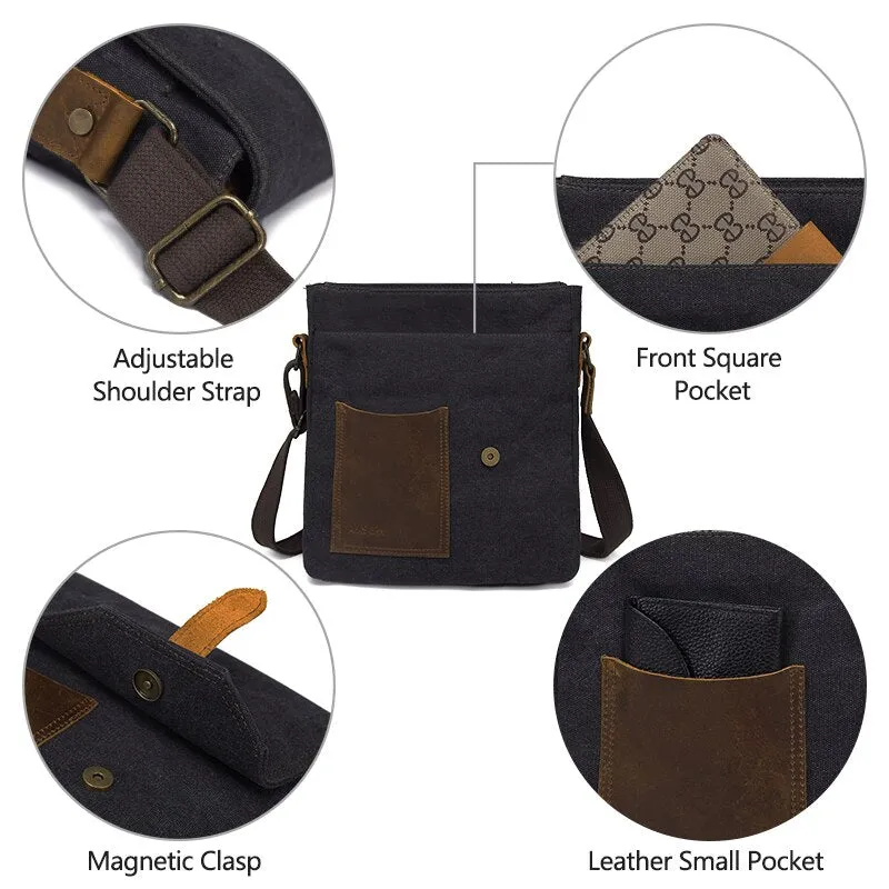 Lightweight Commuter Messenger Bag Vintage, Canvas, Gray/Khaki/Navy Blue
