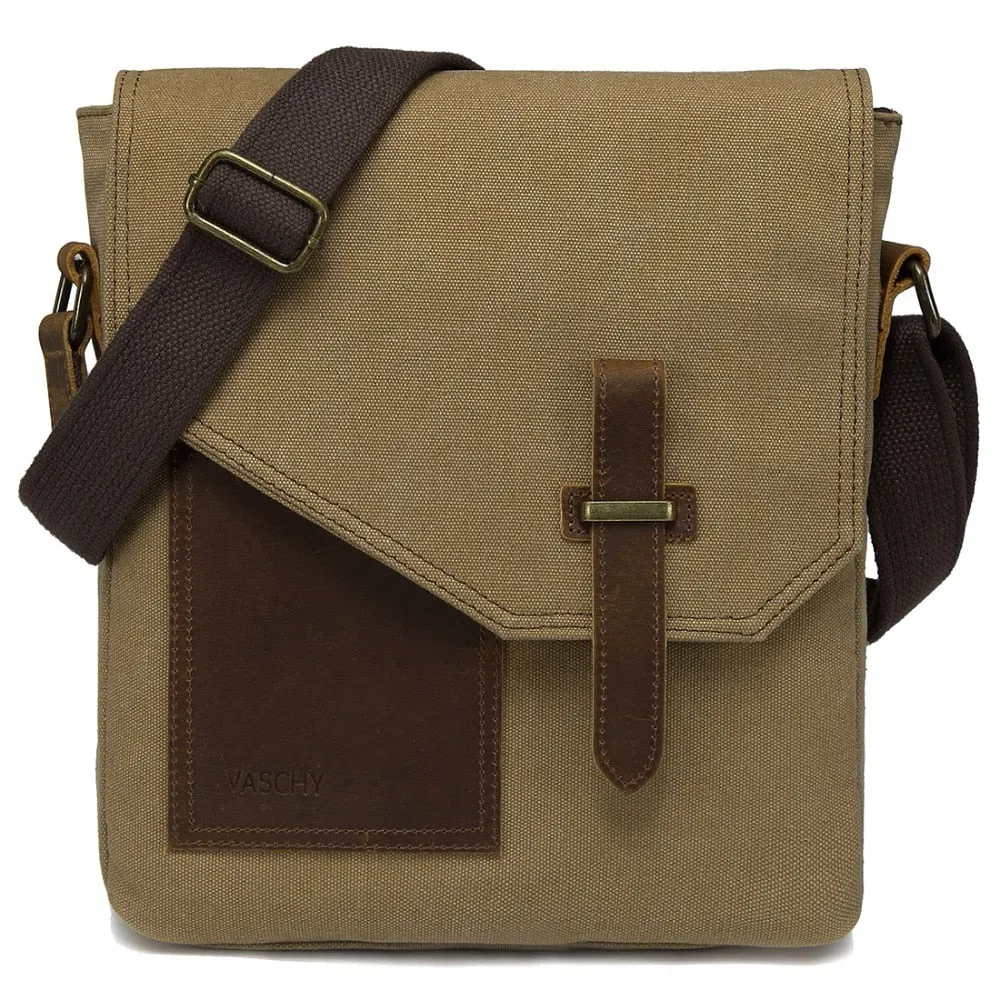 Lightweight Commuter Messenger Bag Vintage, Canvas, Gray/Khaki/Navy Blue