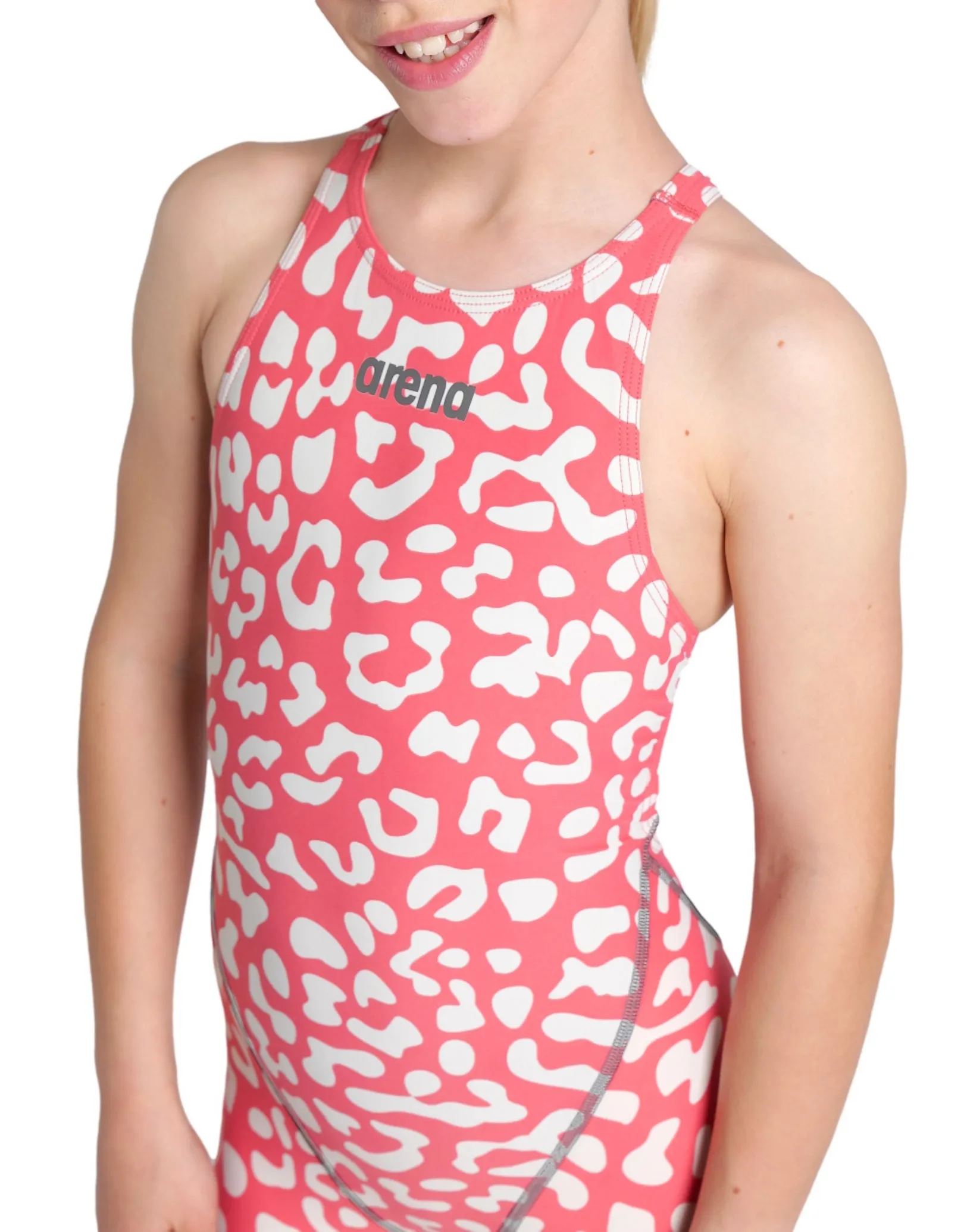Limited Edition Girls Powerskin ST NEXT Open Back - Leopard Skin Geranium
