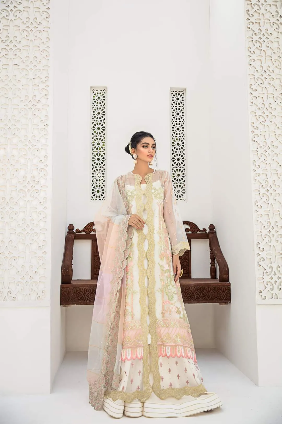 Long Organza Frock in White Color #Y6025