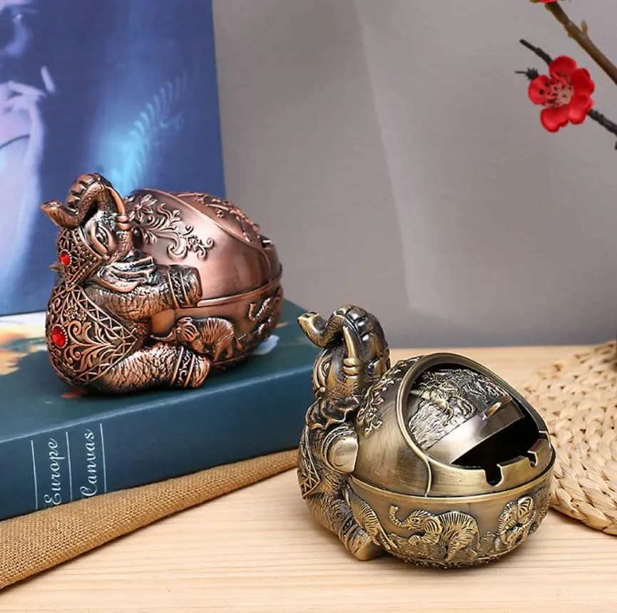 Lucario Windproof Ashtray with Lid Metal Portable Cigarettes Ashtray for Outdoors Indoors Hand Stamped Pattern Smoking Ashtray Fancy Gift for Men Women