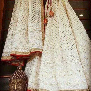 Lucknowi Chikankari Mukesh Work with Gotta work Lehenga