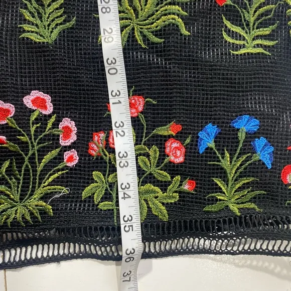 Lucy Paris Black Floral Crochet Ruffle Trim Embroidered Gabby Dress NWT Size L