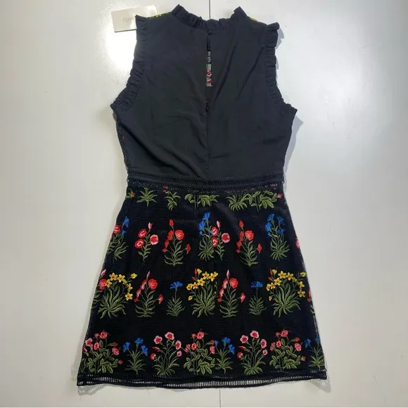 Lucy Paris Black Floral Crochet Ruffle Trim Embroidered Gabby Dress NWT Size L