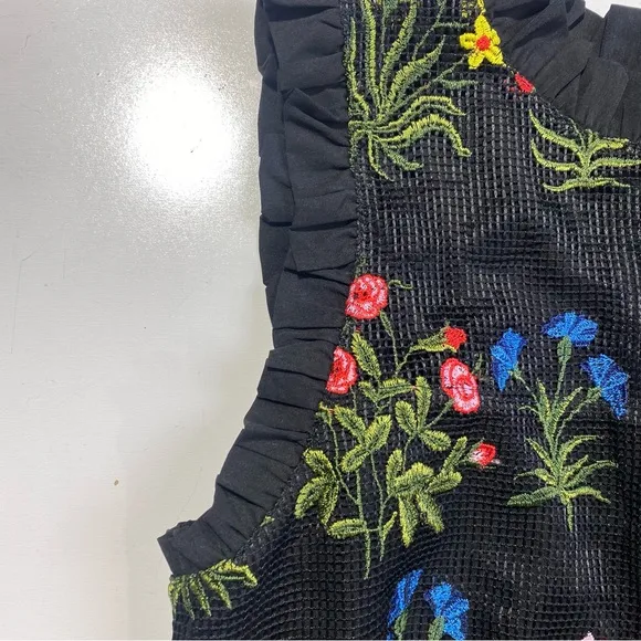 Lucy Paris Black Floral Crochet Ruffle Trim Embroidered Gabby Dress NWT Size L
