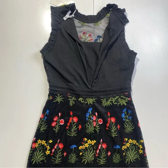 Lucy Paris Black Floral Crochet Ruffle Trim Embroidered Gabby Dress NWT Size L