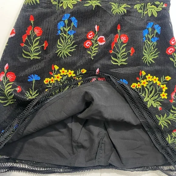 Lucy Paris Black Floral Crochet Ruffle Trim Embroidered Gabby Dress NWT Size L