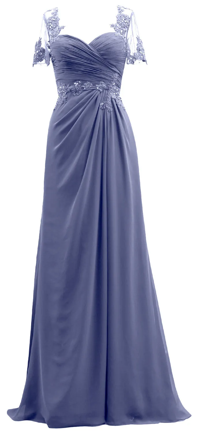 MACloth Women Short Sleeves Lace Formal Evening Gown Maxi Mother of Bride Dress