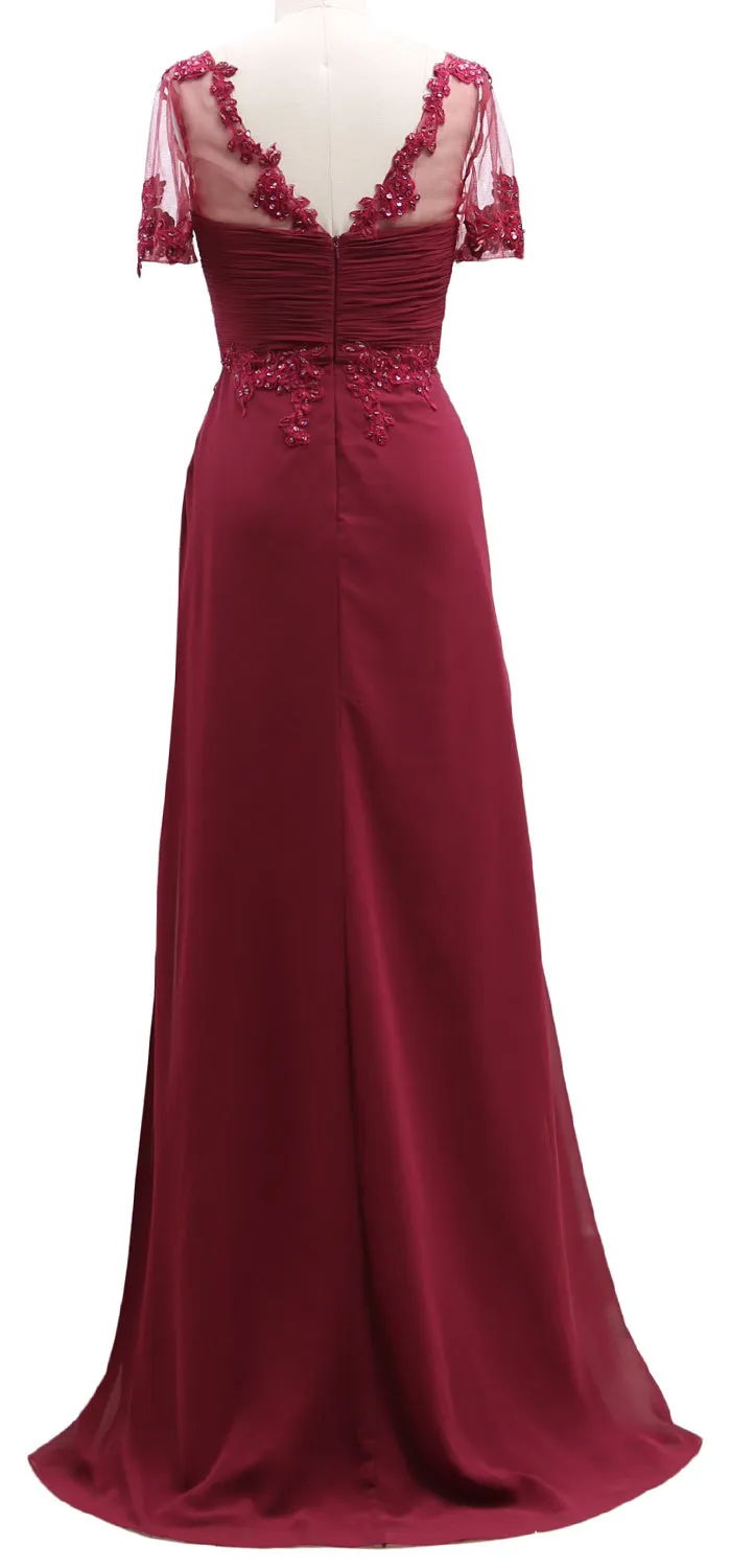 MACloth Women Short Sleeves Lace Formal Evening Gown Maxi Mother of Bride Dress