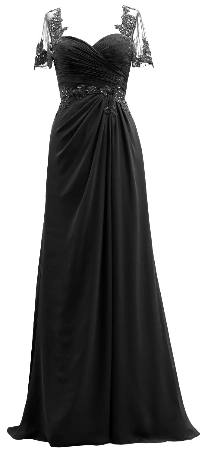 MACloth Women Short Sleeves Lace Formal Evening Gown Maxi Mother of Bride Dress