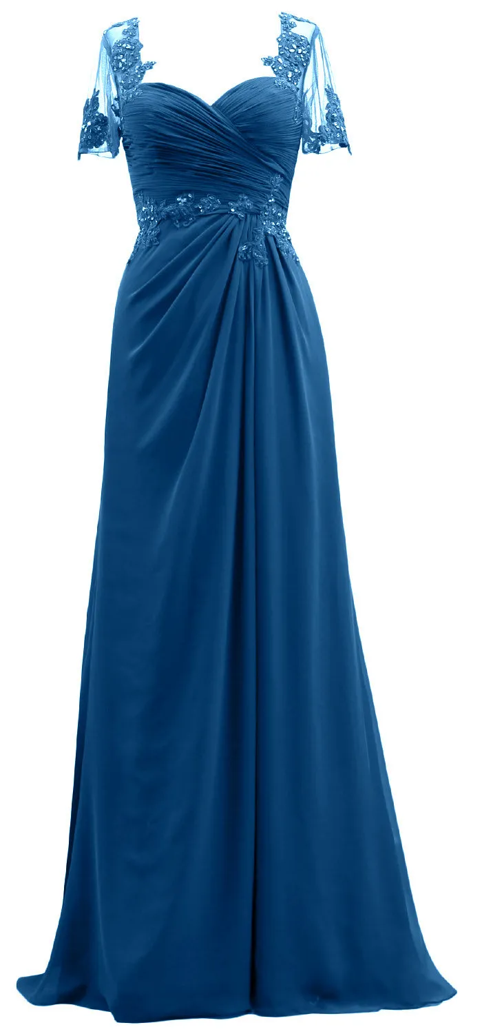MACloth Women Short Sleeves Lace Formal Evening Gown Maxi Mother of Bride Dress