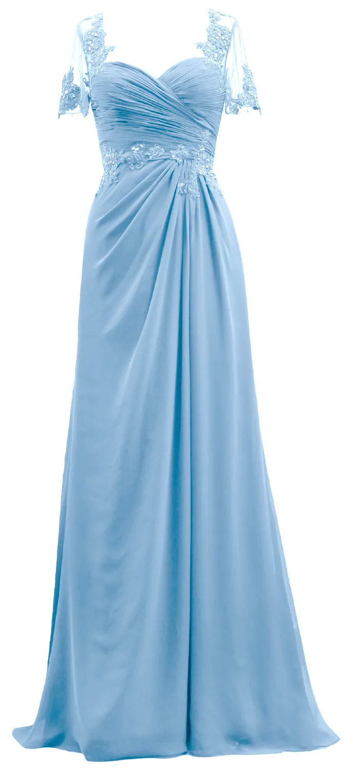 MACloth Women Short Sleeves Lace Formal Evening Gown Maxi Mother of Bride Dress
