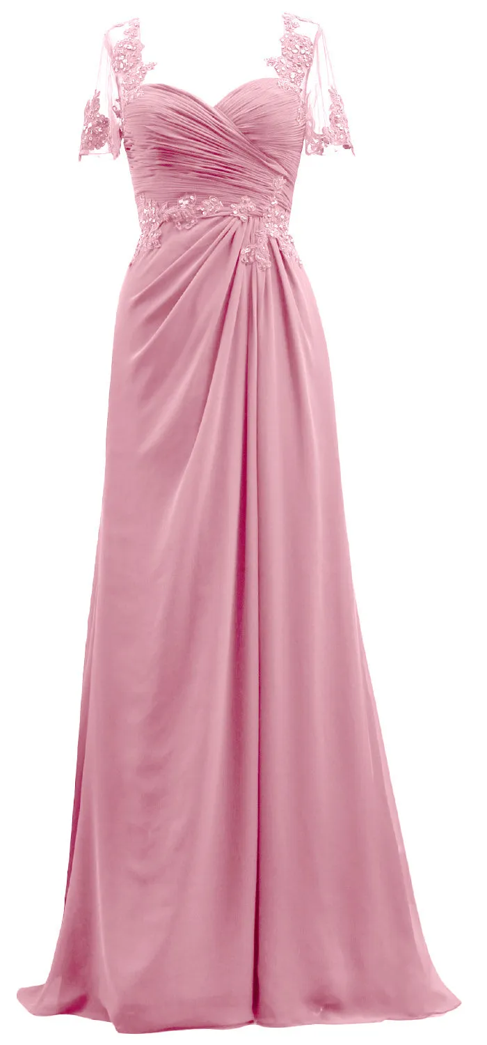 MACloth Women Short Sleeves Lace Formal Evening Gown Maxi Mother of Bride Dress