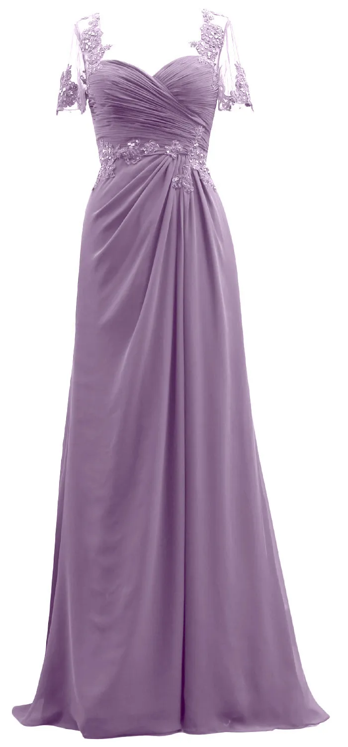 MACloth Women Short Sleeves Lace Formal Evening Gown Maxi Mother of Bride Dress