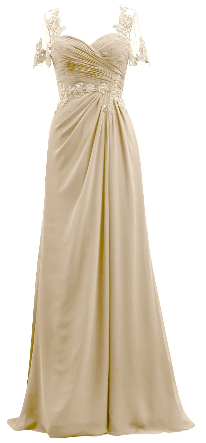 MACloth Women Short Sleeves Lace Formal Evening Gown Maxi Mother of Bride Dress