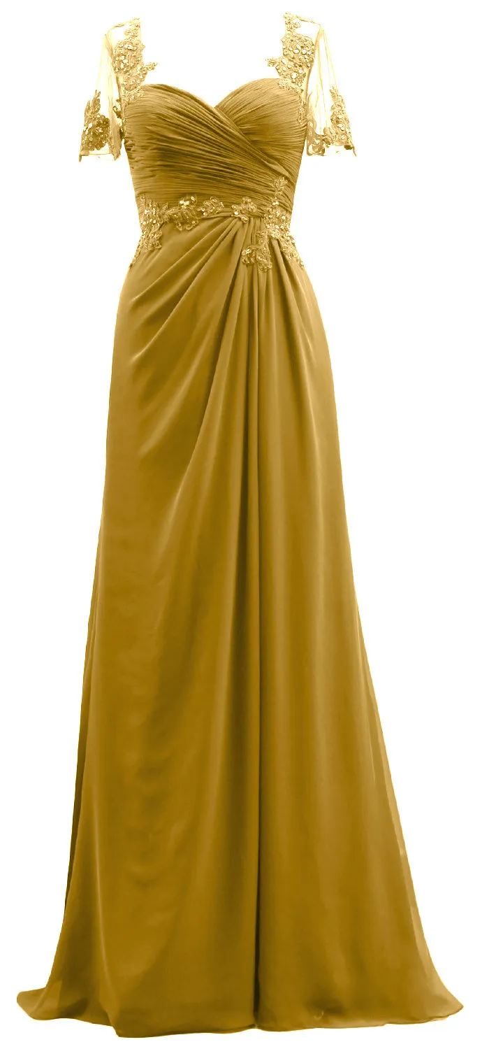 MACloth Women Short Sleeves Lace Formal Evening Gown Maxi Mother of Bride Dress