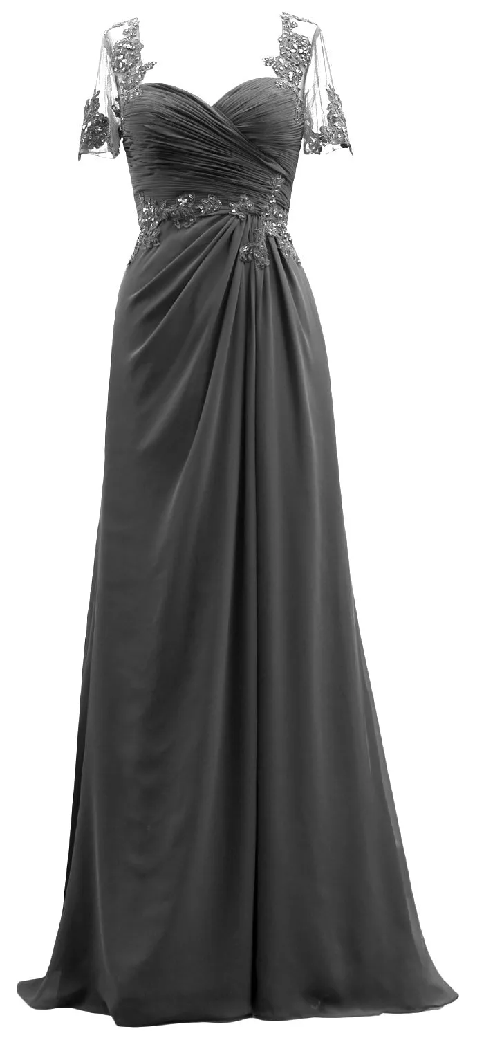 MACloth Women Short Sleeves Lace Formal Evening Gown Maxi Mother of Bride Dress