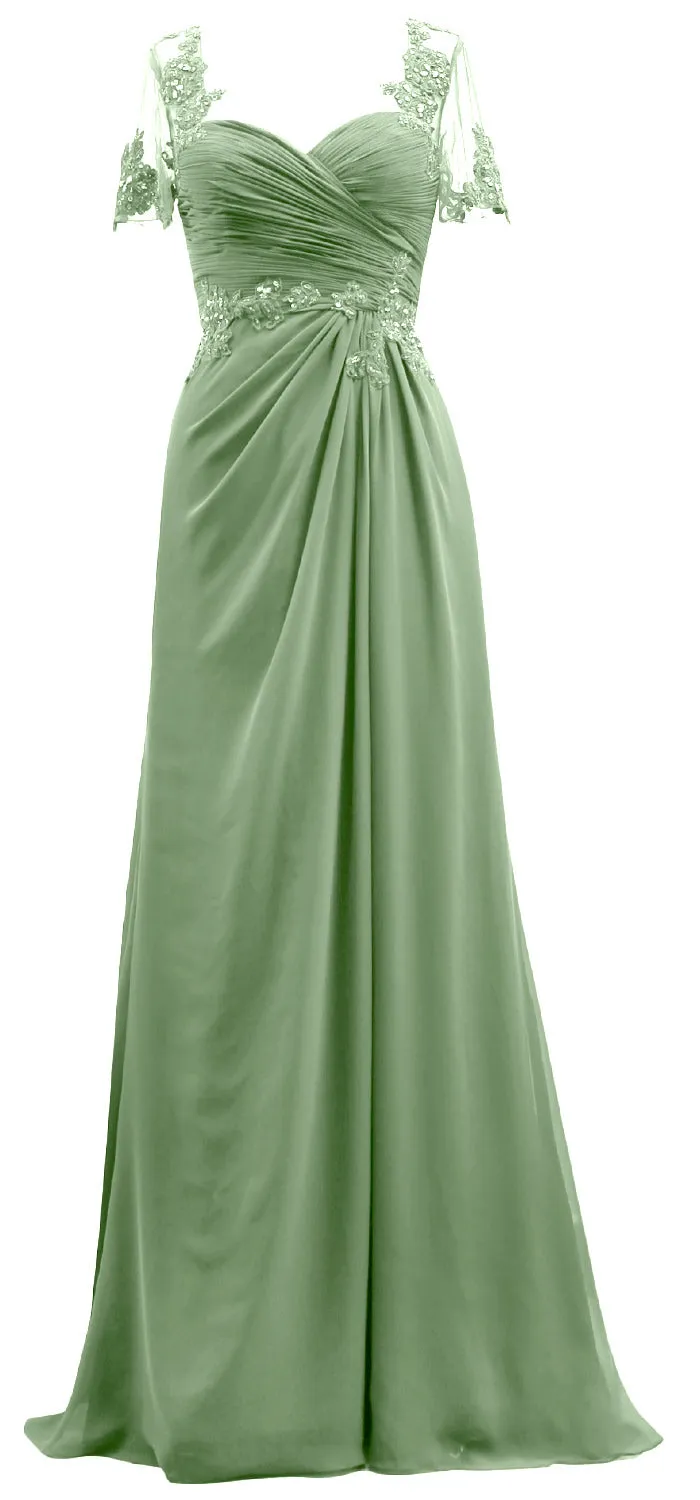 MACloth Women Short Sleeves Lace Formal Evening Gown Maxi Mother of Bride Dress