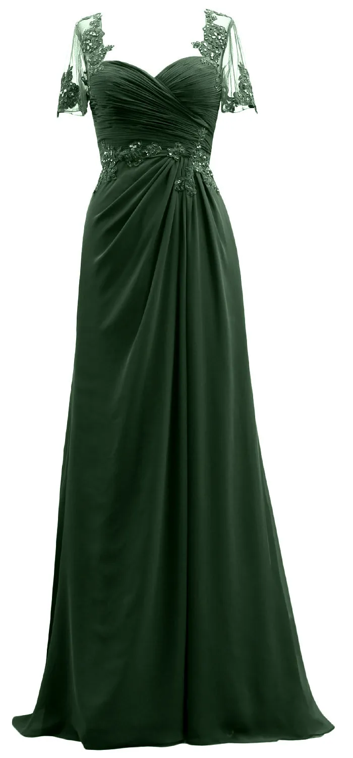 MACloth Women Short Sleeves Lace Formal Evening Gown Maxi Mother of Bride Dress