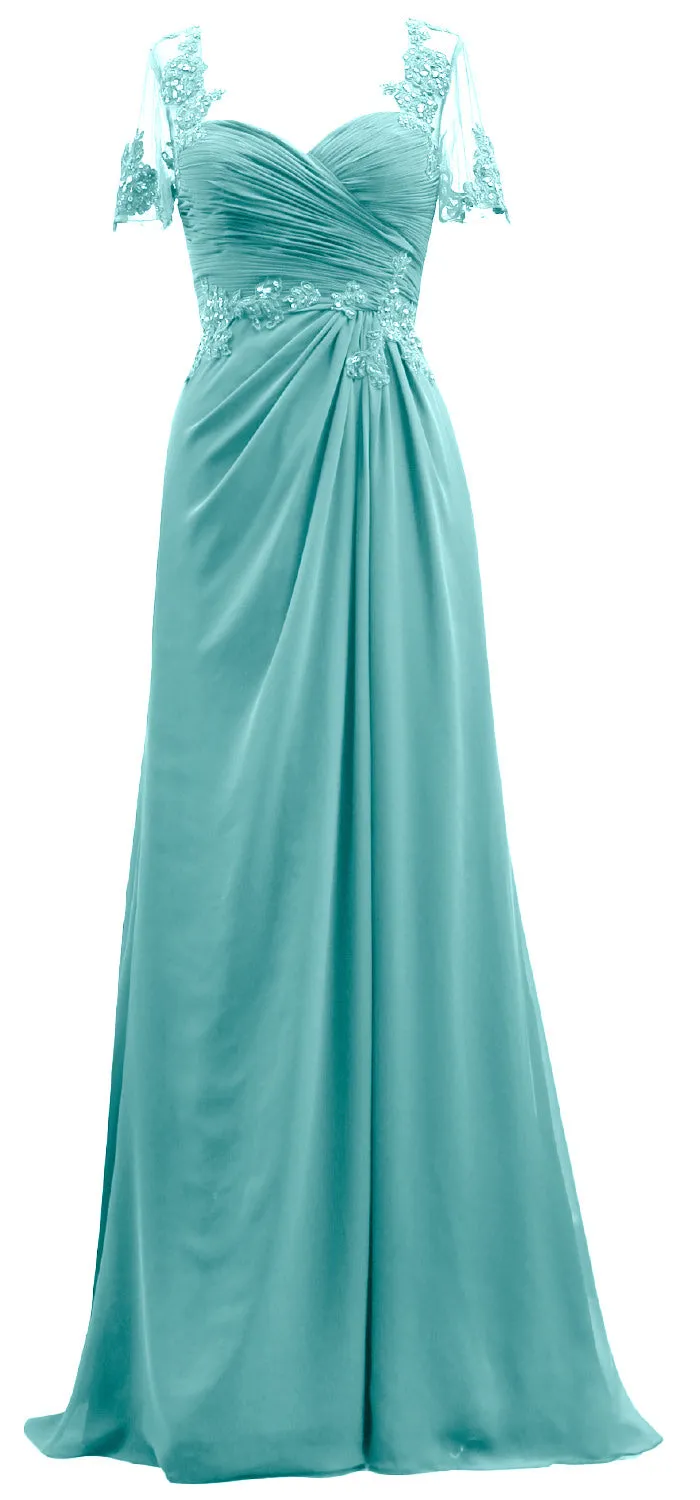 MACloth Women Short Sleeves Lace Formal Evening Gown Maxi Mother of Bride Dress