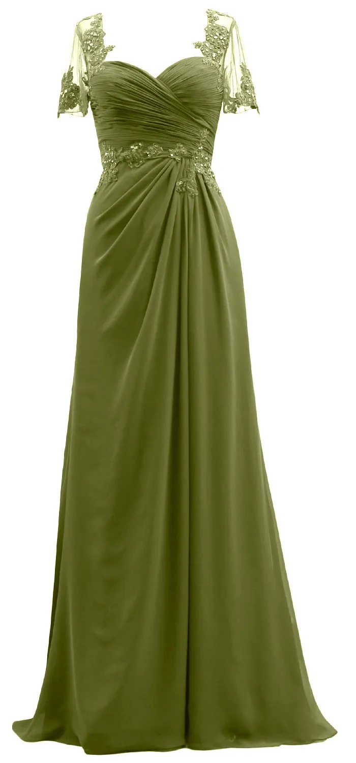 MACloth Women Short Sleeves Lace Formal Evening Gown Maxi Mother of Bride Dress