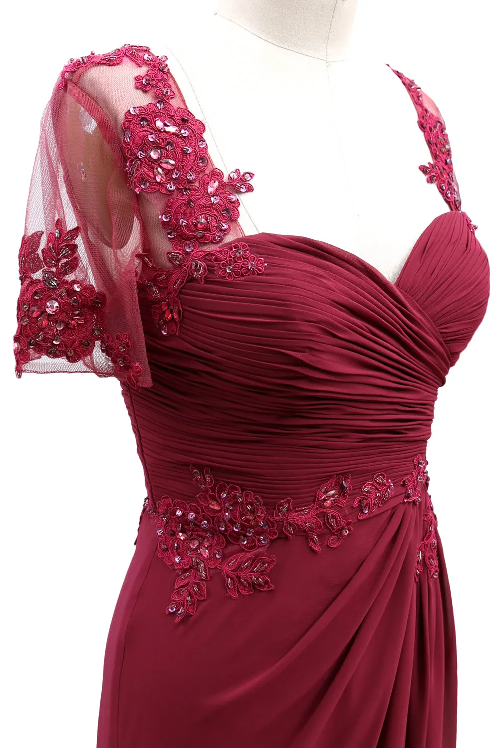 MACloth Women Short Sleeves Lace Formal Evening Gown Maxi Mother of Bride Dress