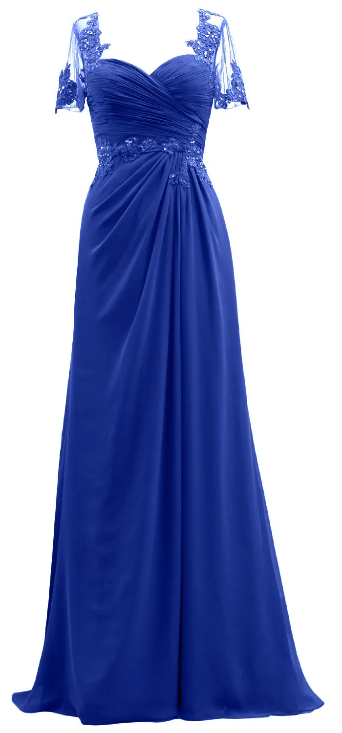 MACloth Women Short Sleeves Lace Formal Evening Gown Maxi Mother of Bride Dress