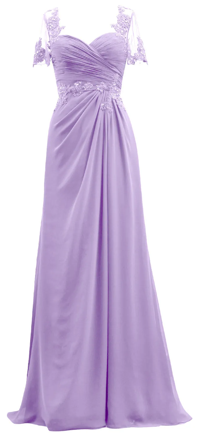 MACloth Women Short Sleeves Lace Formal Evening Gown Maxi Mother of Bride Dress