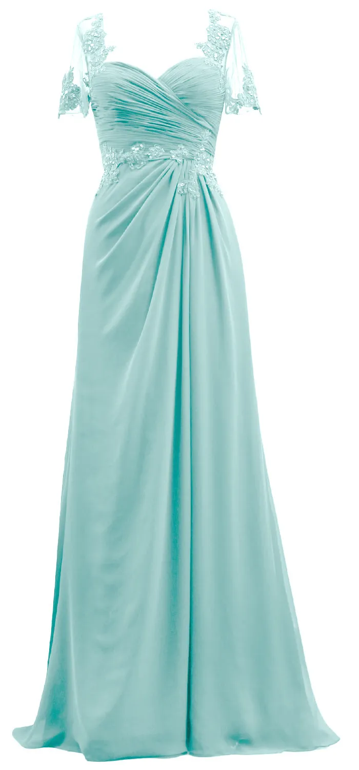 MACloth Women Short Sleeves Lace Formal Evening Gown Maxi Mother of Bride Dress