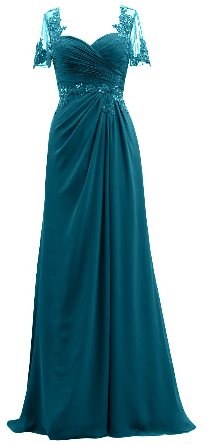 MACloth Women Short Sleeves Lace Formal Evening Gown Maxi Mother of Bride Dress