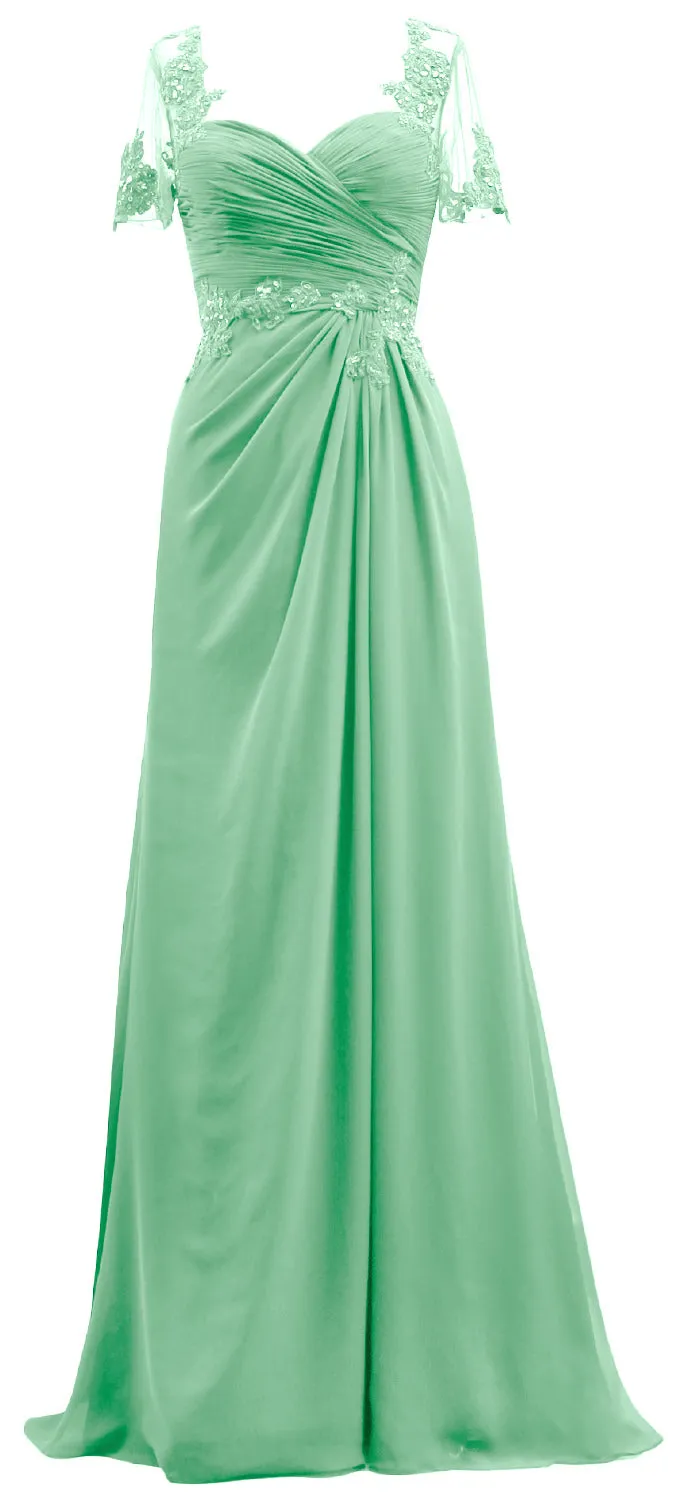 MACloth Women Short Sleeves Lace Formal Evening Gown Maxi Mother of Bride Dress