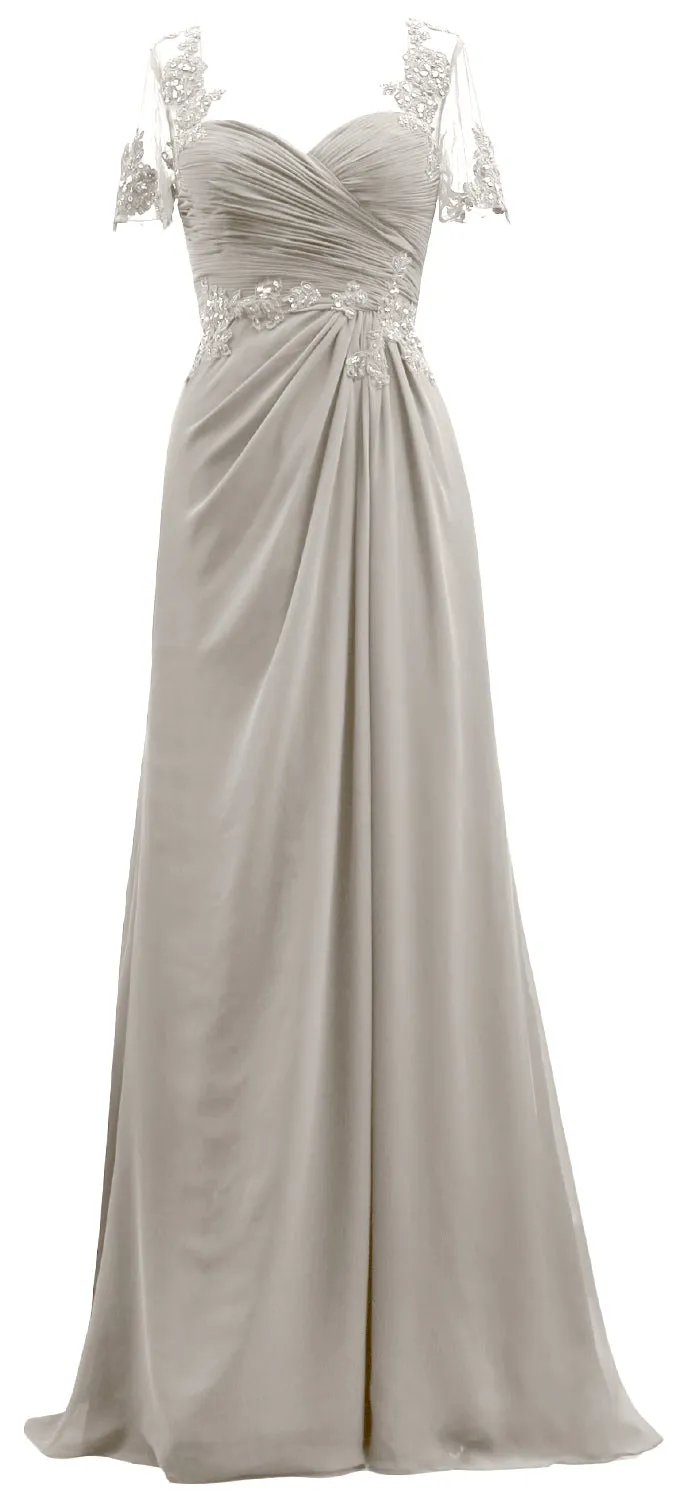 MACloth Women Short Sleeves Lace Formal Evening Gown Maxi Mother of Bride Dress