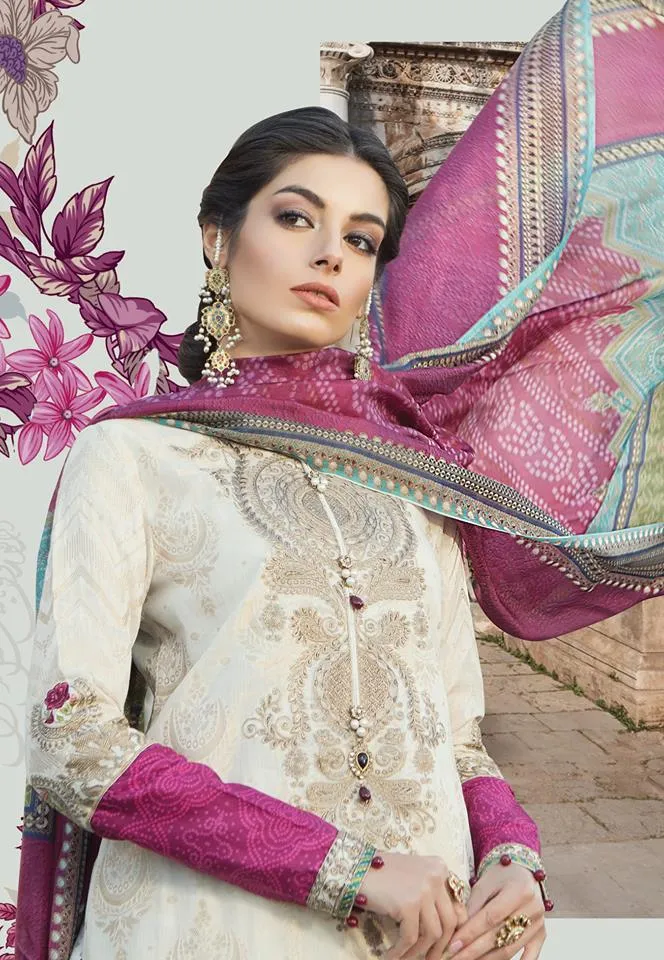 Maria b. Summer 2019 Cotton-Lawn Beige Embroidery Suit