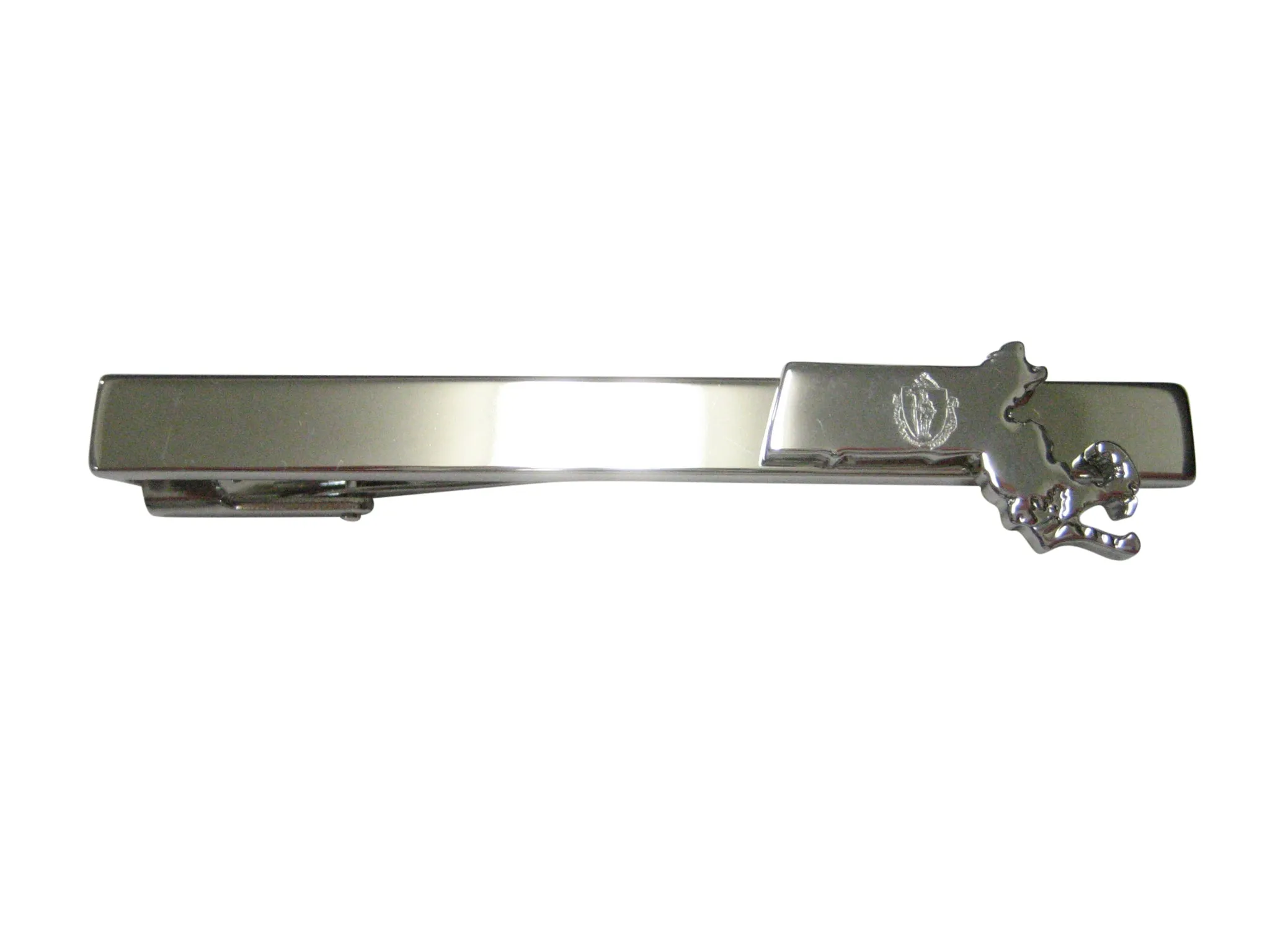 Massachusetts State Map Shape and Flag Design Square Tie Clip