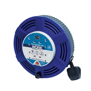 Masterplug LCT1510/4BL 4 Socket 15m 10A Large Cassette Reel - Blue