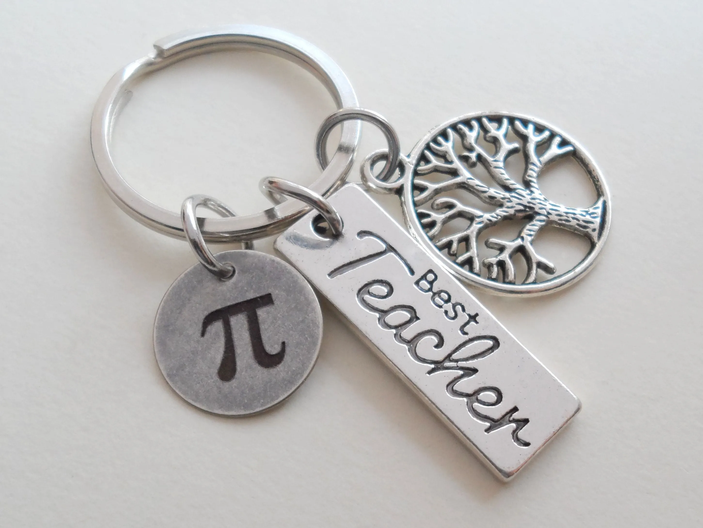 Math Teacher Keychain; Tree, Best Teacher & Pi Disc Charm Keychain