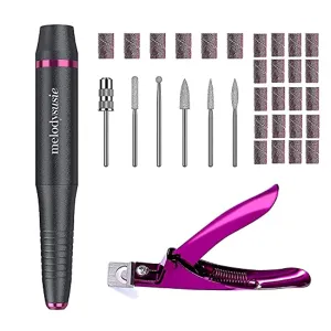 MelodySusie Electric Nail Drill USB Type with Acrylic Nail Clipper, Portable Electric Nail Drill Machine for Acrylic Gel Nails, Efile E File Manicure Pedicure Tools for Home Salon Use, Grey