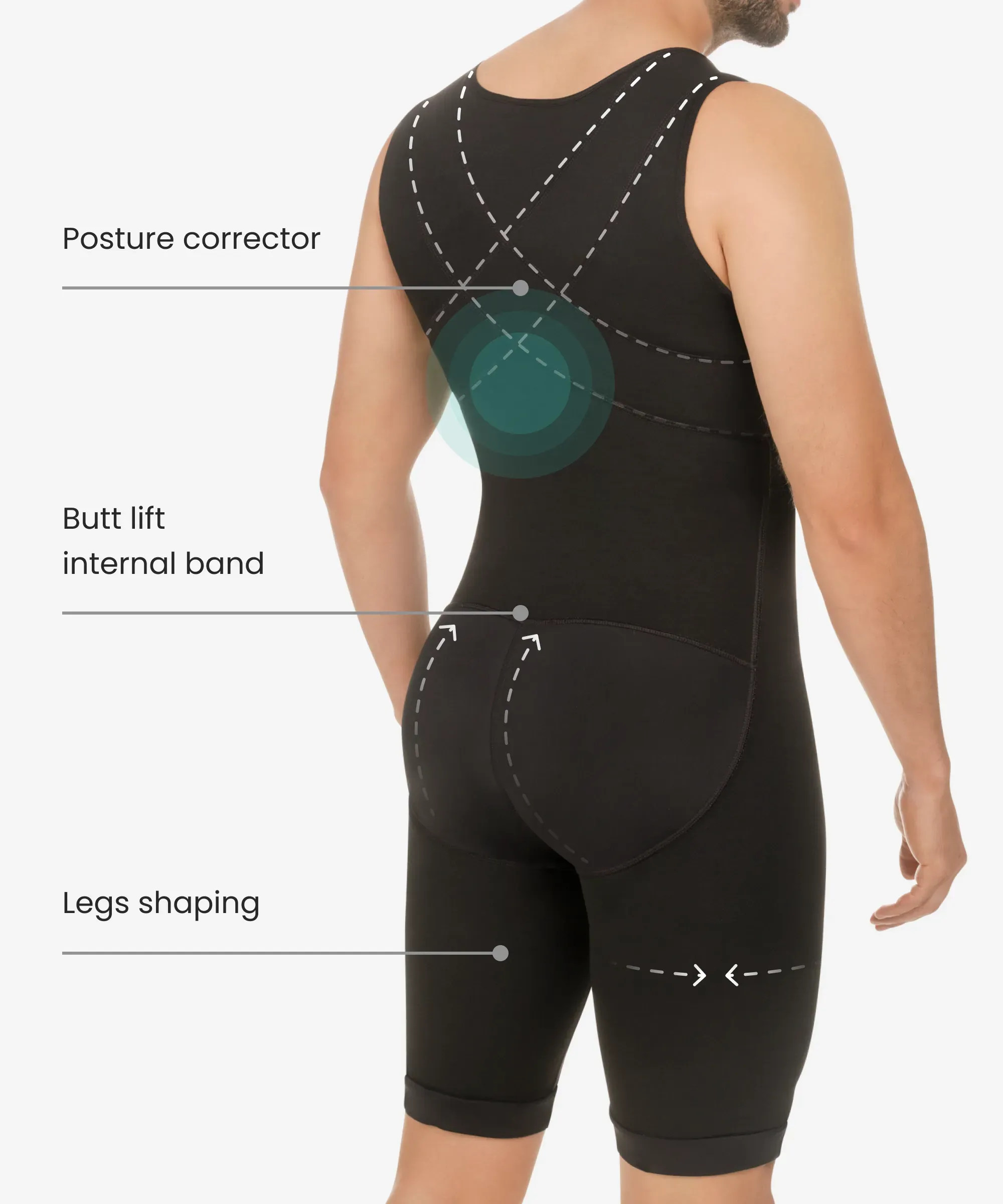 Men’s abdomen and legs control bodysuit - Style 298