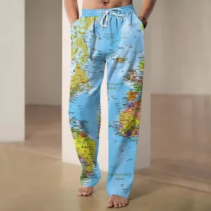 Men's Retro Map Print Casual Long Pants 2411004099