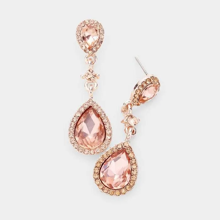 Miro Peach Pear Crystal Rose Gold Earrings