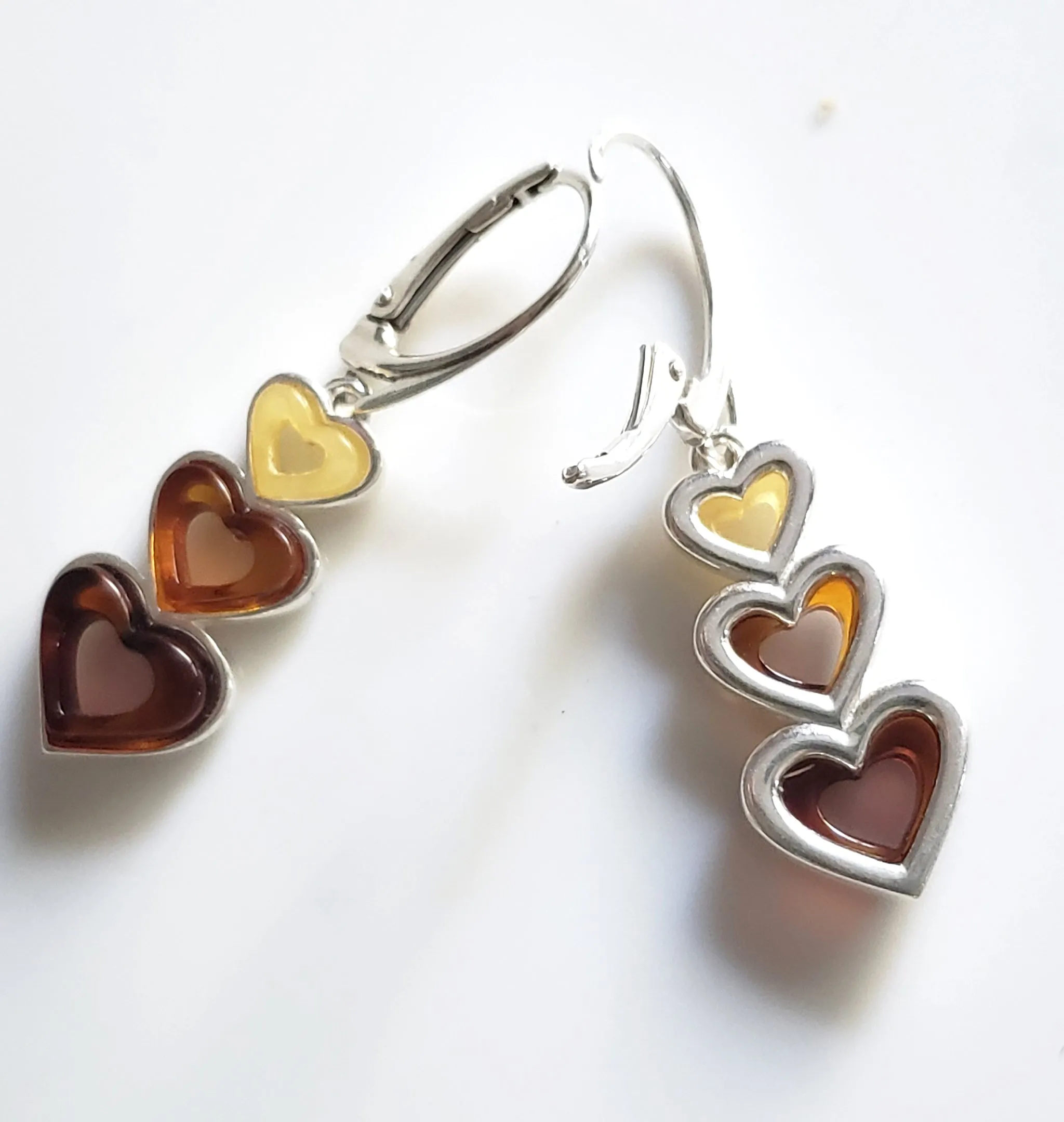 Multicolor Amber Heart Earrings Pendant Set