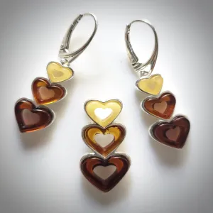 Multicolor Amber Heart Earrings Pendant Set
