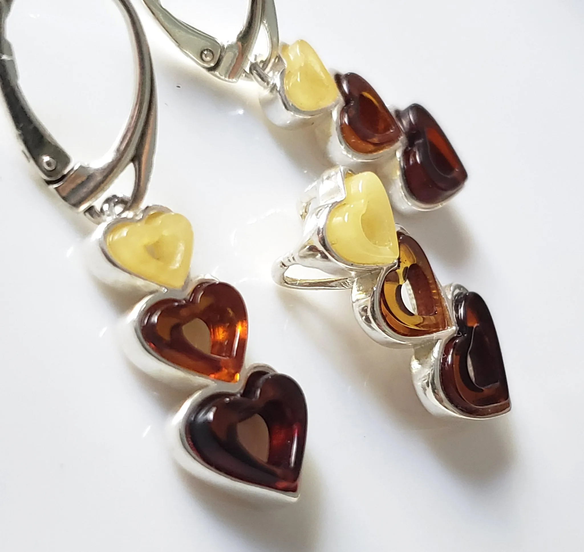Multicolor Amber Heart Earrings Pendant Set