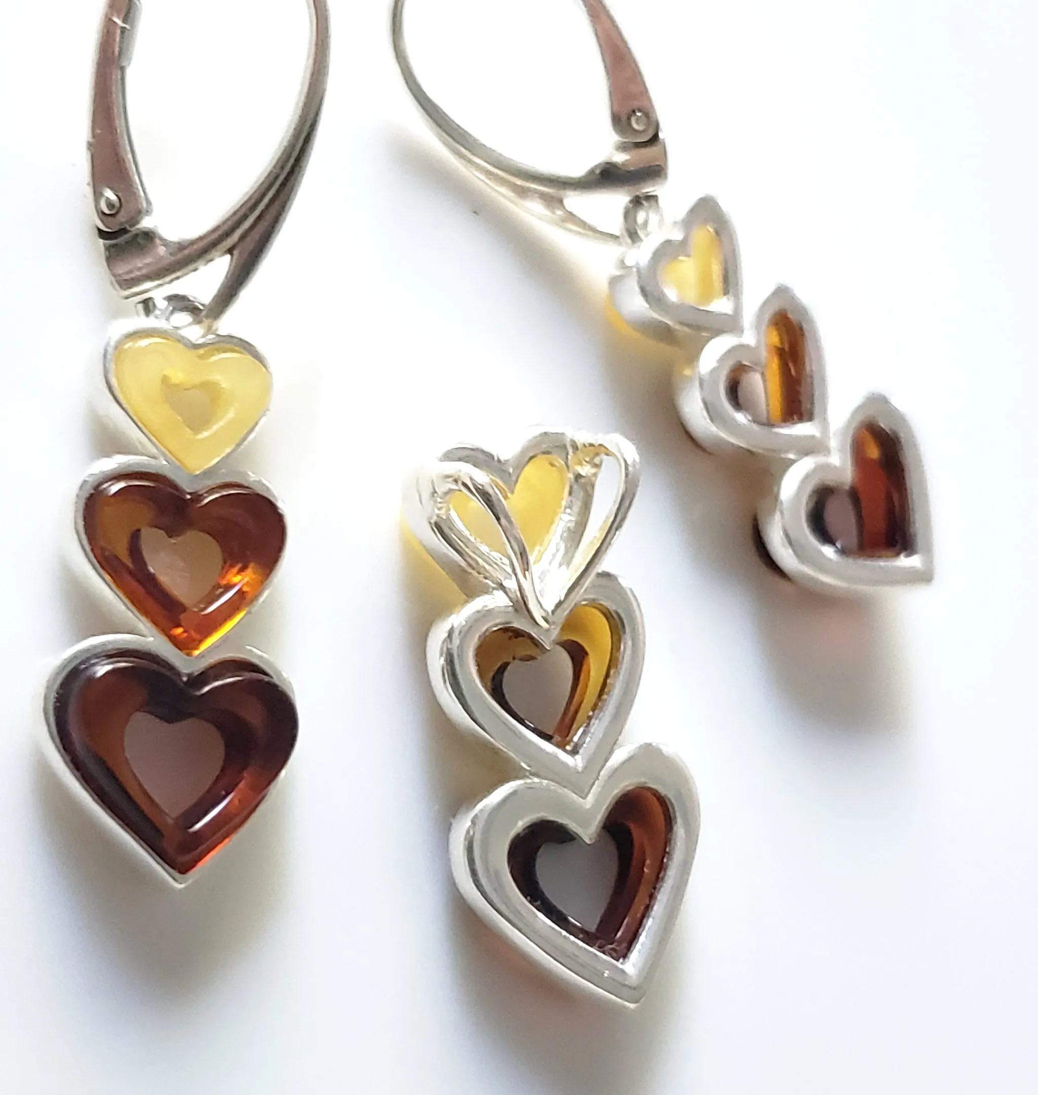 Multicolor Amber Heart Earrings Pendant Set