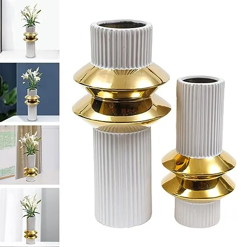MYADDICTION Ceramic Flower Vase Modern Plant Pot Home Decor Tea Caddy Ceramic Ginger Jar 13cmx13cmx33cm